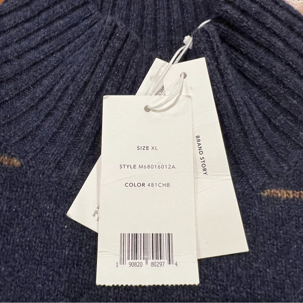 NEW $295 Vince Men’s‎ Wool Blend Striped Turtleneck Sweater Coastal Blue/Tan XL